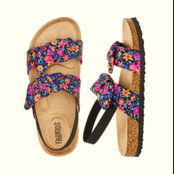 fabkids | Shoes | Fabkids Nwot Black Floral Knot Double Strap Corksole  Slingback Sandals | Poshmark
